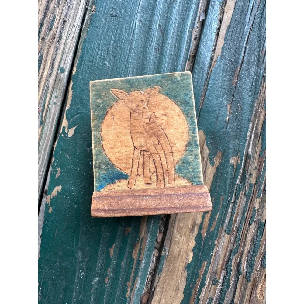 Vintage Rustic Wooden Deer Napkin Holder Fawn Sun Folk Art Desk Organizer A3623